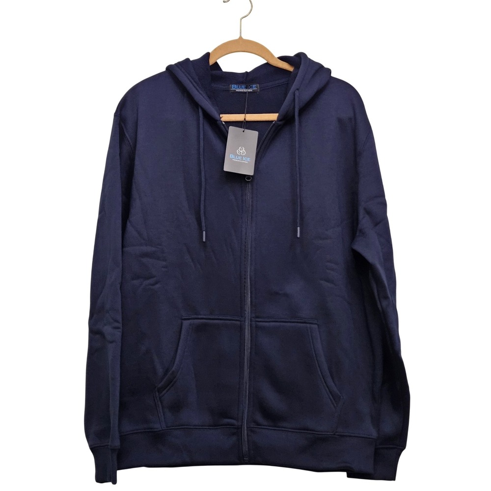 Blue‎ Ice Full Zip Hoodie Mens Large Navy Blue Fleece Pockets Basic Athleisure